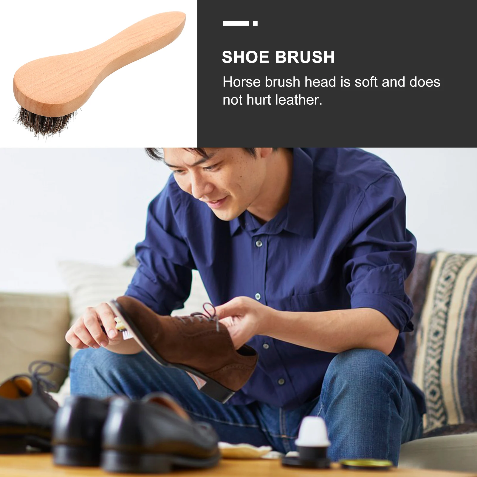 

Horsehair Shoe Brush For Shoes Polishing Cleaning Tool Boot Care Brush For Polish Applicator