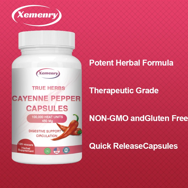 

Cayenne Pepper 450mg - Promotes Blood Circulation, and Digestive Health, Supports Cardiovascular Health - 120 Capsules