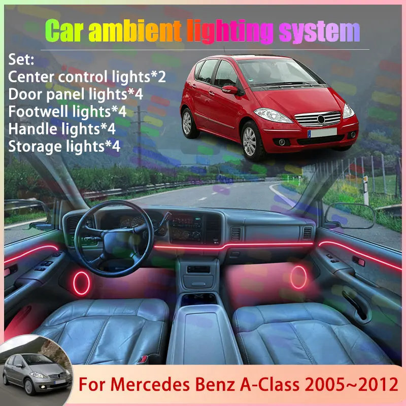 

Для Mercedes Benz A-Class MK2 W169 2005 ~ 2012 2006 2/18 в 1 автомобильный атмосферный светильник RGB абажур ансамбль стример атмосферный набор