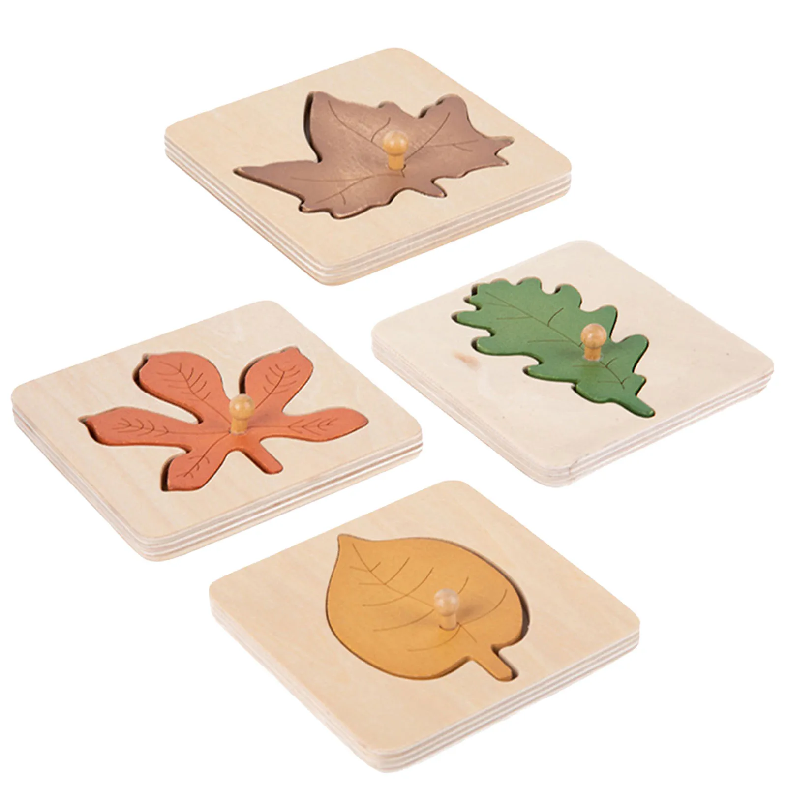 4 pezzi Montessori foglie puzzle forma di legno gioco educativo cognitivo prescolare bambino apprendimento precoce sviluppo del cervello