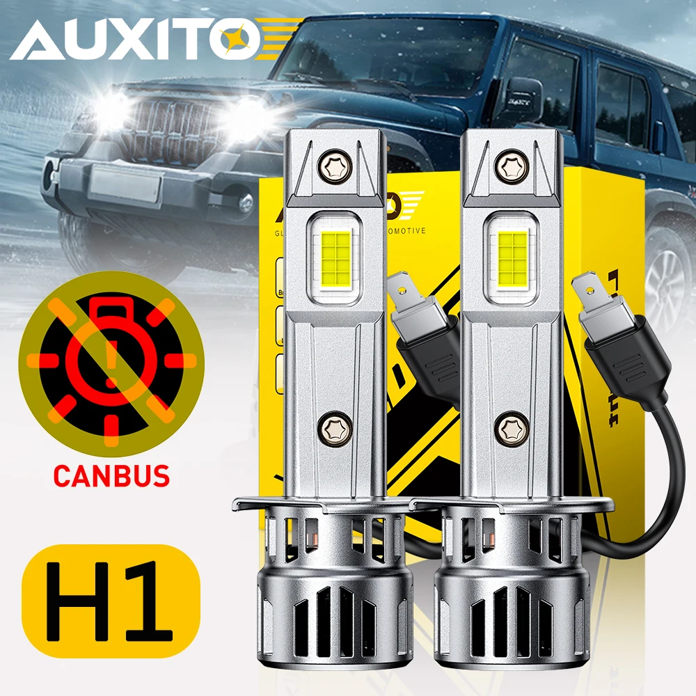 2 szt. AUXITO Ultra Mocne Żarówki LED H1 Canbus Reflektorów Samochodowych Turbo Światła Drogowe Super Jasne Białe 30000LM 70W
