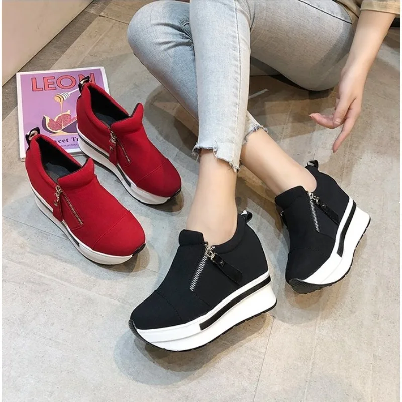 Women Wedges Ankle Boots Platform Thick Bottom Shoes Slip on Zipper Fashion Casual Female Sneakers Shoes Zapatos De Mujer