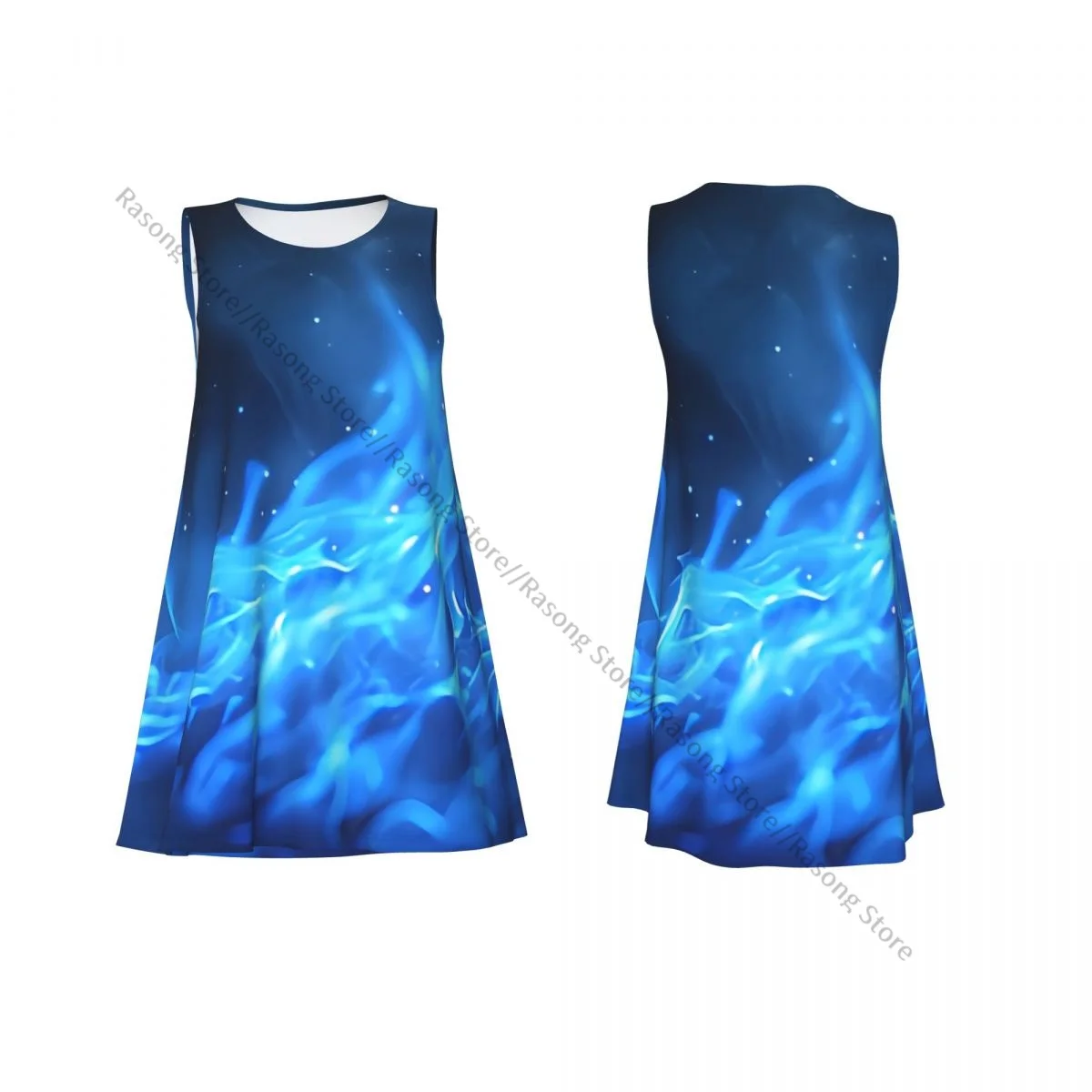 Abito da donna T-shirt casual estiva Abiti da spiaggia Coprispalle con fiamme di fuoco blu