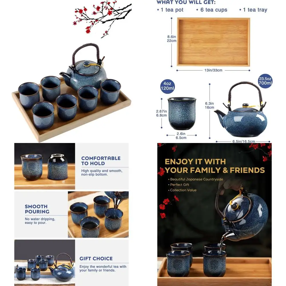 

Фарфоровый чайный сервиз Blue Kiln-Altered Glaze на 6 человек, включая 1 чайник, 6 чашек и поднос для любителей чая.