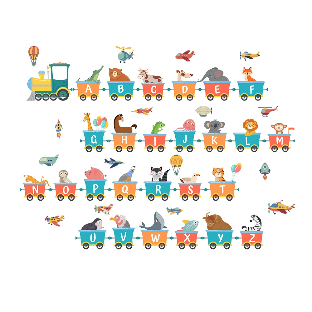 1 Set Cartoon Animals Train Alphabet Kids Wall Stickers for Child Bedroom Decor Nursery Early Education Removable Letter Decals