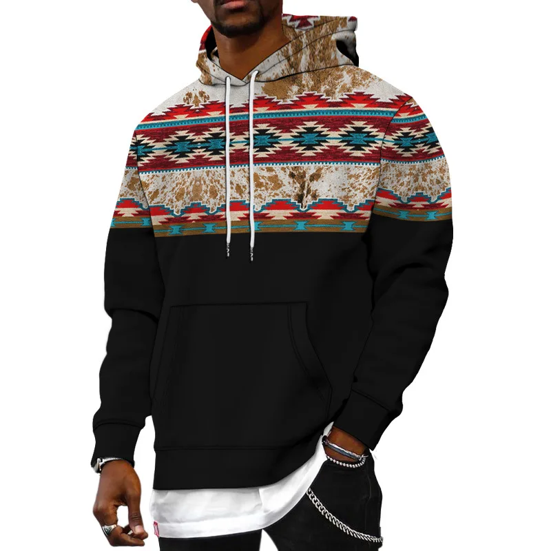 

New retro ethnic geometric hooded men's and women's sweatshirts, 3D printed, casual streetwear, plus size men's hoodies