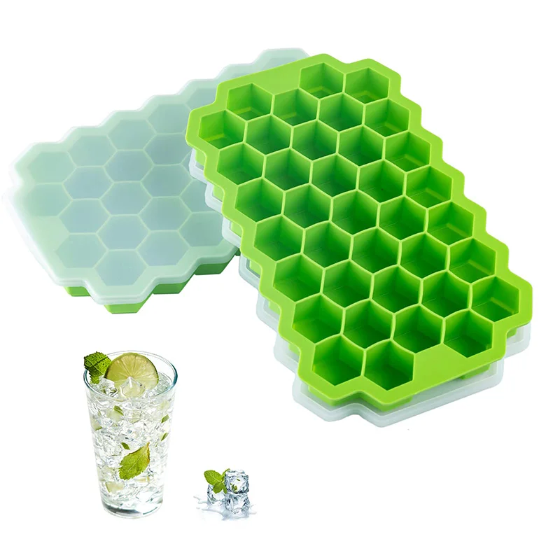 

Premium Ice Cube Trays Reusable Silicone Ice Trays Molds with Sealing Lid Safe Hexagonal Ice Cube Molds for Chilled Drinks