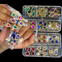 1Box 3D Nail Art Rhinestone klejnoty dekoracje stop metali AB opalizujący serca paznokci Charms luksusowe diamentowe materiały do paznokci biżuteria