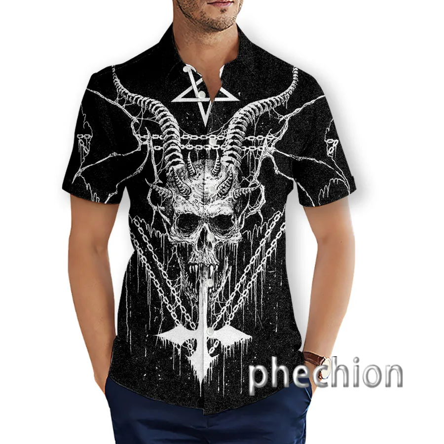 New Fashion Summer Hawaiian Satanic Skull Angel And Demon 3D Printed Mens Short Sleeve Beach Shirts T28
