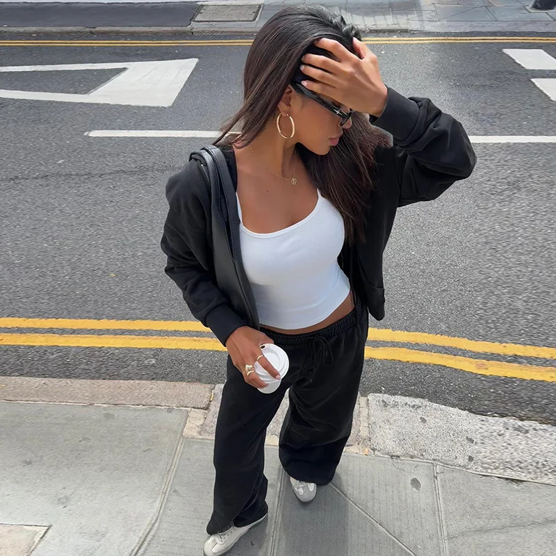 Cryptografische herfst-winter Casual jassen met capuchon en ritssluiting Broeken Pakken Outfits Jassen en broeken met lange mouwen 2-delige sets Los warm