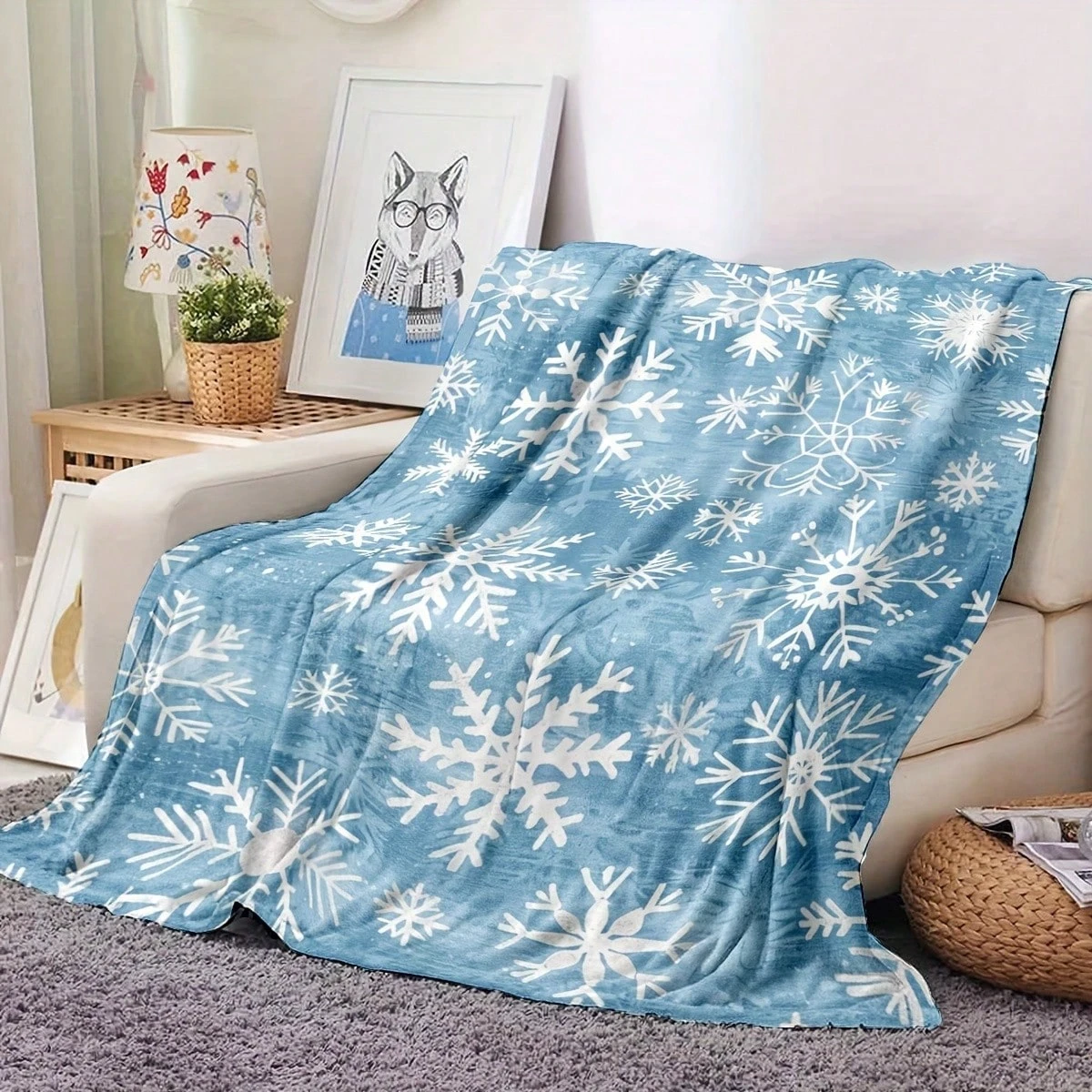 

Мягкое и толстое фланелевое одеяло, синее, зеленое, белое одеяло с принтом снежинок, украшение для дома, гостиной, офиса, Рождественский декор