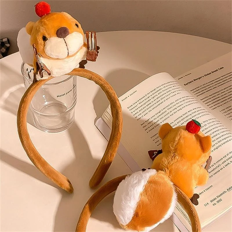 Cartoon Funny Plush Squirrel Doll Hair Hoop Hair Clip Headband Girl Cute Face Wash Headband Funny Hair Band Hair Accessory Gifts