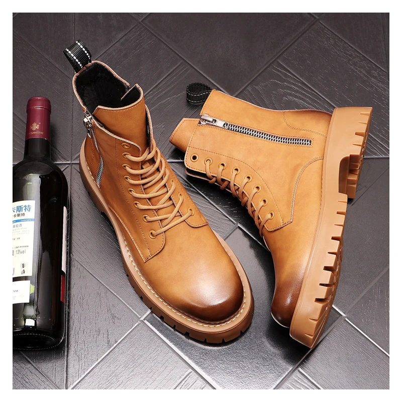 Men Luxury Fashion Genuine Leather Boots Black White Brand Designer Shoes Stage Nightclub Motorcycle Boot High Platform Botas view 6