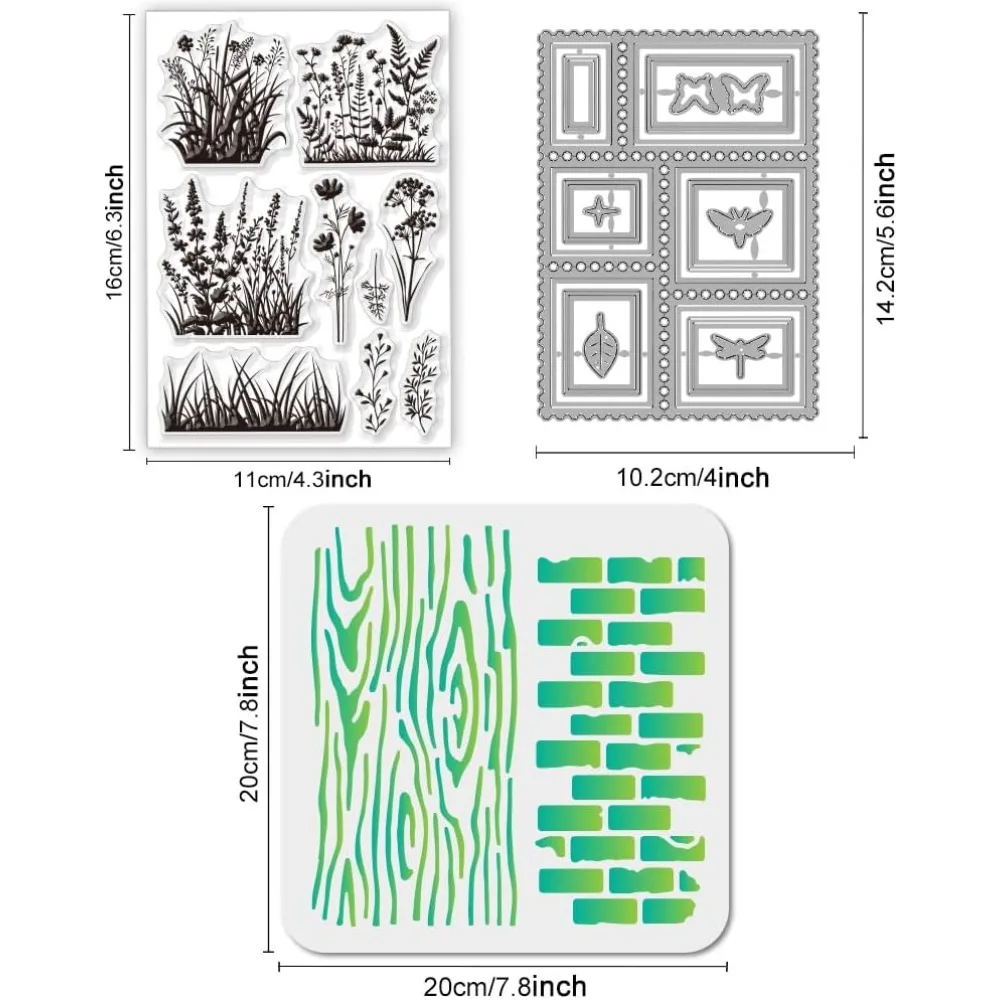 Wildflower Weeds Silicone Clear Stamps Metal Postage Stamp Frame Cutting Die Cuts PET Paint Craft Stencils Template