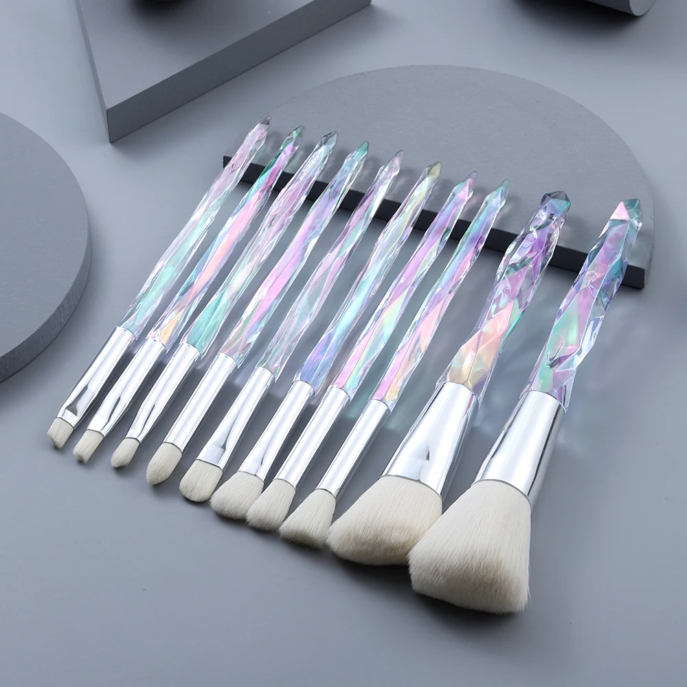 Kosmetyki-Crystal Pro Makeup Brushes Set, Kit Beleza, Pó, Rosto, Base, Sombra, Sobrancelha, Lábio, Mulher, Beleza, 5, 10Pcs