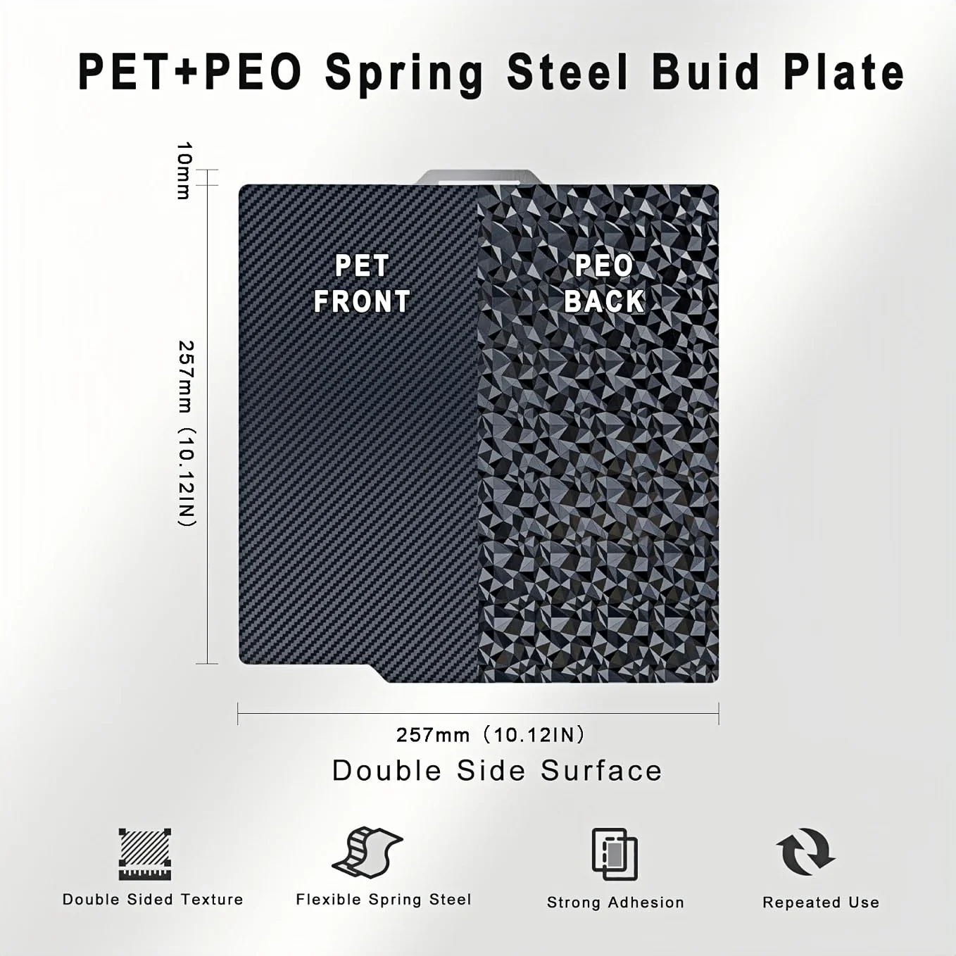 

3D Printer PET PEO Double Sided Build Plate Sheet 257x257mm for Bambu Lab P1P/P1S /X1/X1C/X1E/A1 Flexible Spring Steel Hot Bed
