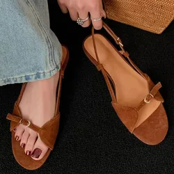 Women's Fashion Sandals New Summer Round Head Soft Frosted Open Toe Hollow Belt Buckle Flats