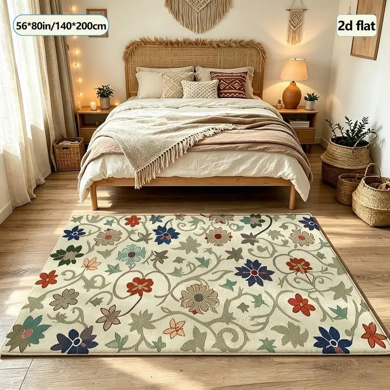 Retro Multi-Colored Plant and Floral Carpet Bohemian Style Home Interior Living Room Bedroom Floor Carpet
