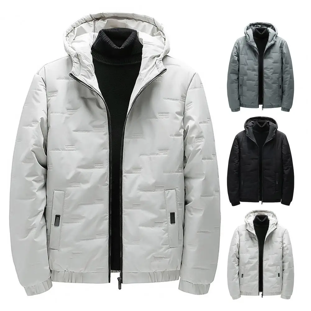 Thermal Insulated Jacket Men's Hooded Thermal Jacket Windproof Quilted Coat with Zipper Pockets Lightweight Warm for Autumn