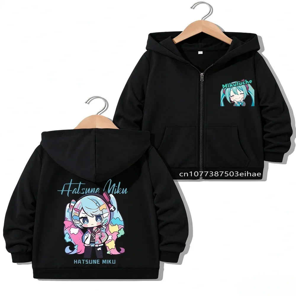 Hatsune Miku Girls Casual Zipper Jacket Kids Spring Autumn Outerwear Anime Figure Printed Lovely Cartoon Children Overcoat Tops
