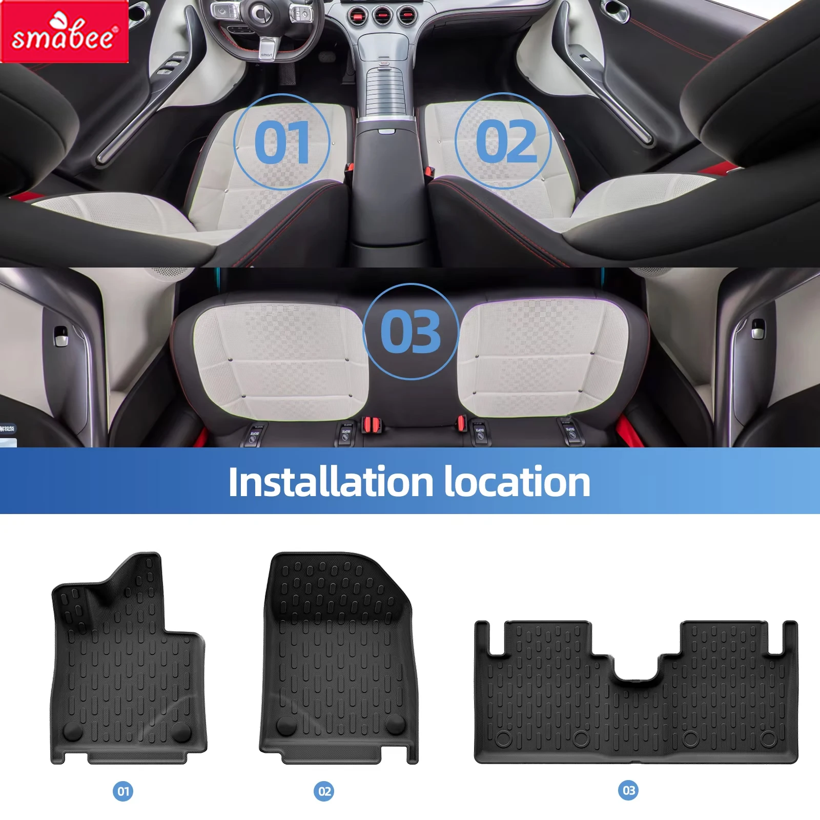 Smabee Left Hand Drive for Smart #3 Smart 3 2023- 2026 TPE Car All-Weather Floor Mat Trunk Pad Backrest Liner Accessories Black