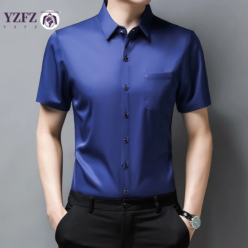 

Men's Solid Color Casual Fashion Short Sleeved Shirt Non Ironed Wrinkle Resistant Business Top