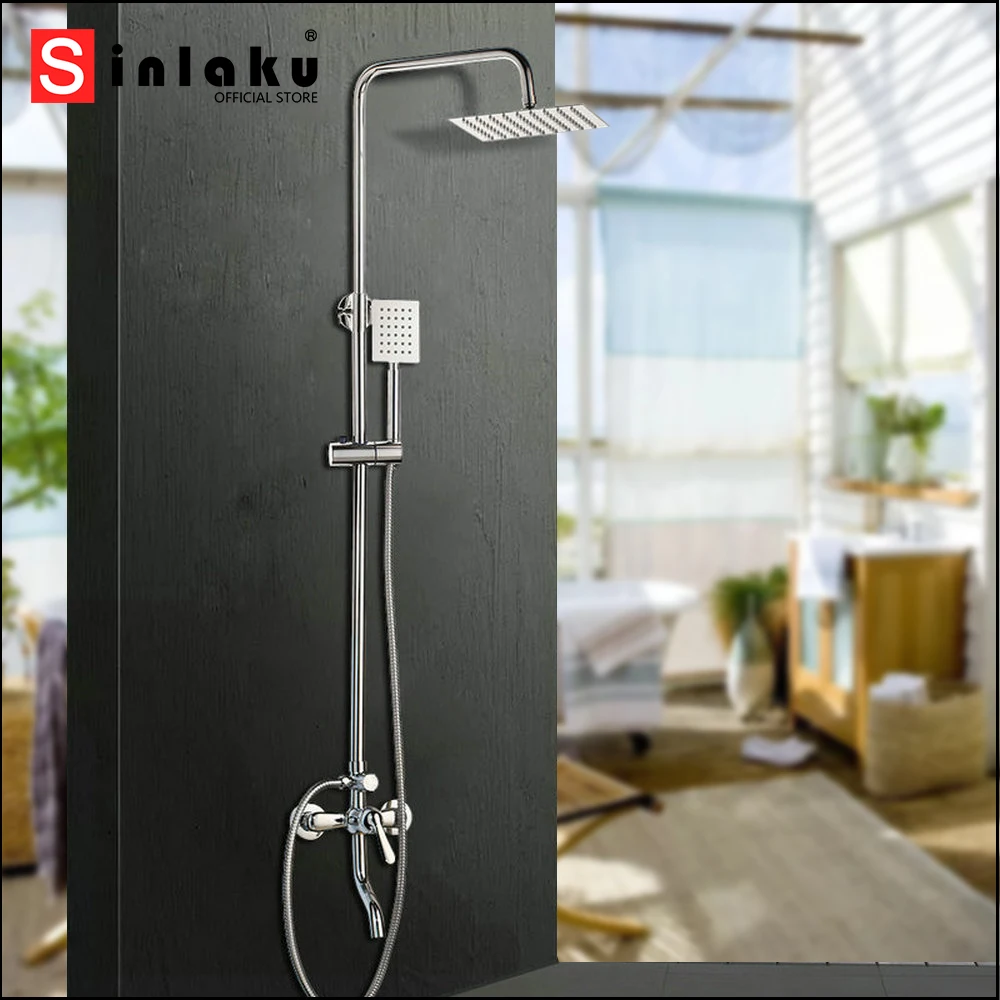 

SINLAKU Chrome Polished Bathroom Shower Set Rainfall 8 Inch Head Bath Mixer Three Functions With Hand Bathtub Shower Faucets