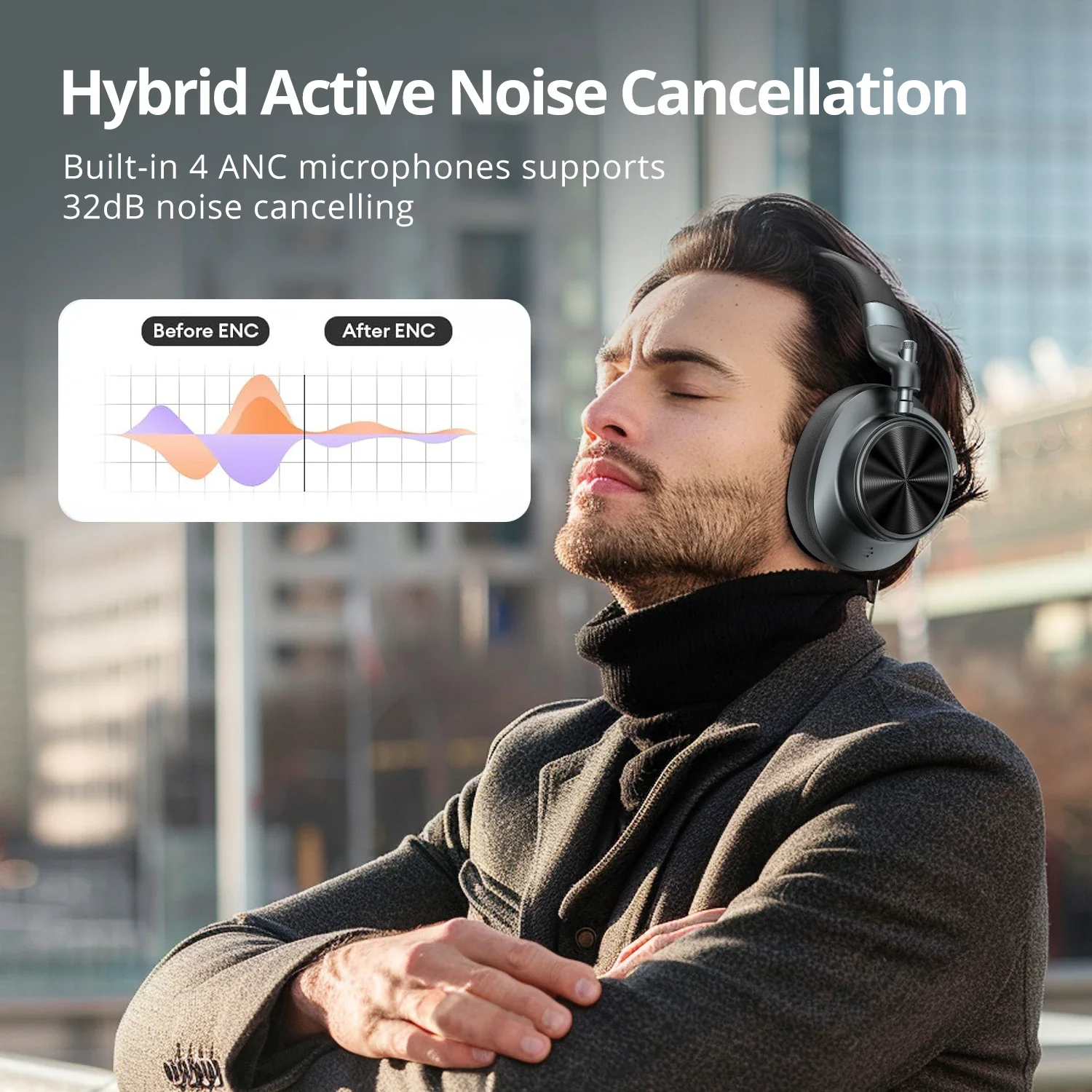 2024 New Design Custom Foldable Active Noise Cancelling Headphone Gaming Wireless Hybrid ANC Headset