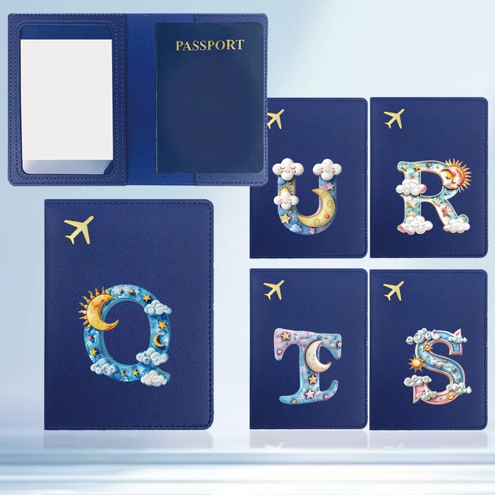 

Durable Passport Storage Case Premium PU Passport Set Eyelets Initial Name 26 Letters Pattern
