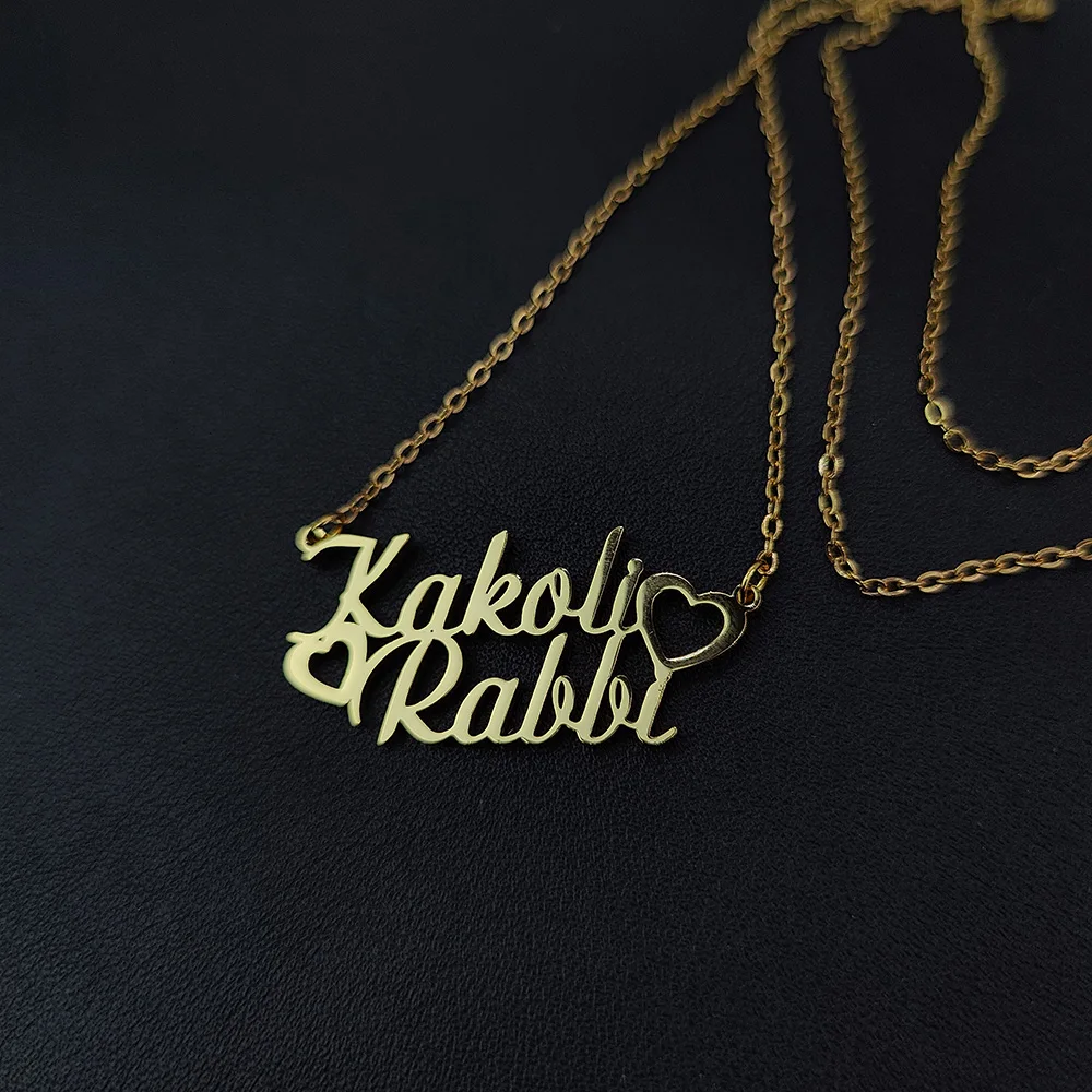 Collares de doble nombre personalizados con corazón para mujer, colgante de letras personalizadas de acero inoxidable, Gargantilla para hombres,