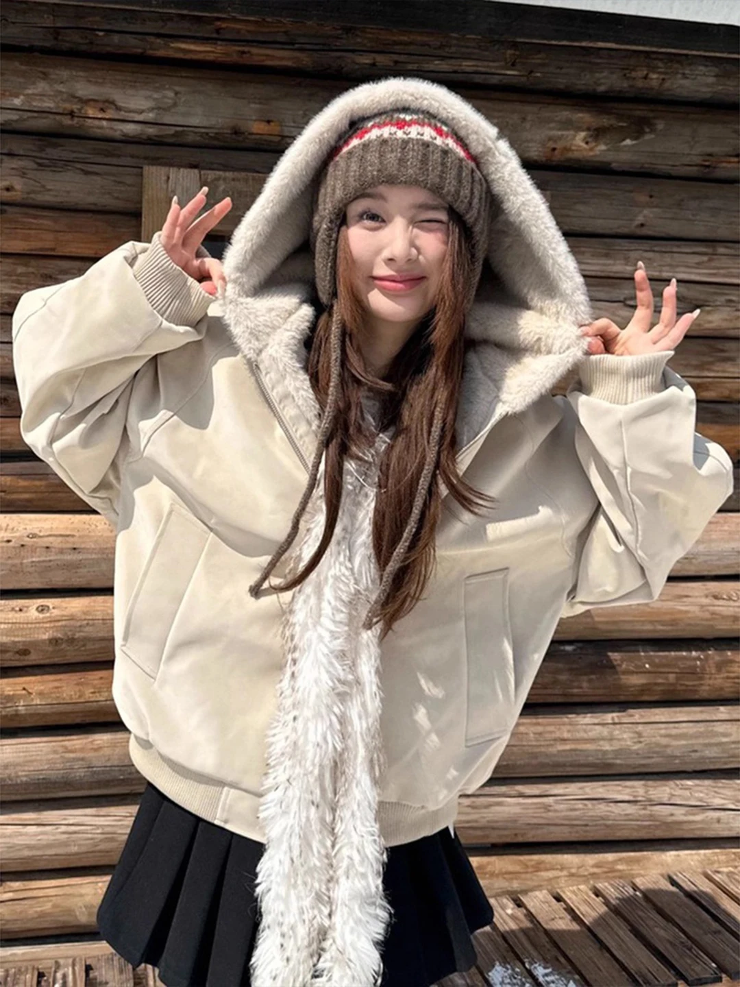 

Thiened Windproof Fce Lined Hooded Jaet Men's Sle Winter Coat Warm Cotton Clothes with Fur Collar Straight Cut pe