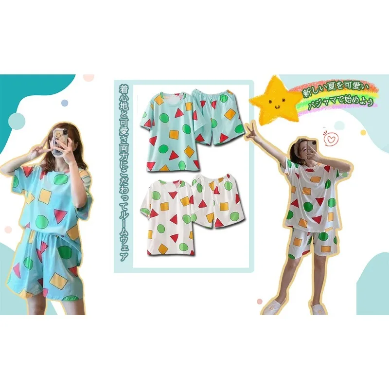 

Летний повседневный пижамный комплект для пар, одежда для сна с милым мультяшным принтом и короткими рукавами, повседневная модная свободная домашняя пижама, японские пижамы для пар
