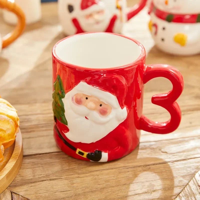 Unique Handpainted Santa Claus Snowman Tea Mug Ceramic Coffee Cup Creative Christmas Office Water Cup Gift Idea