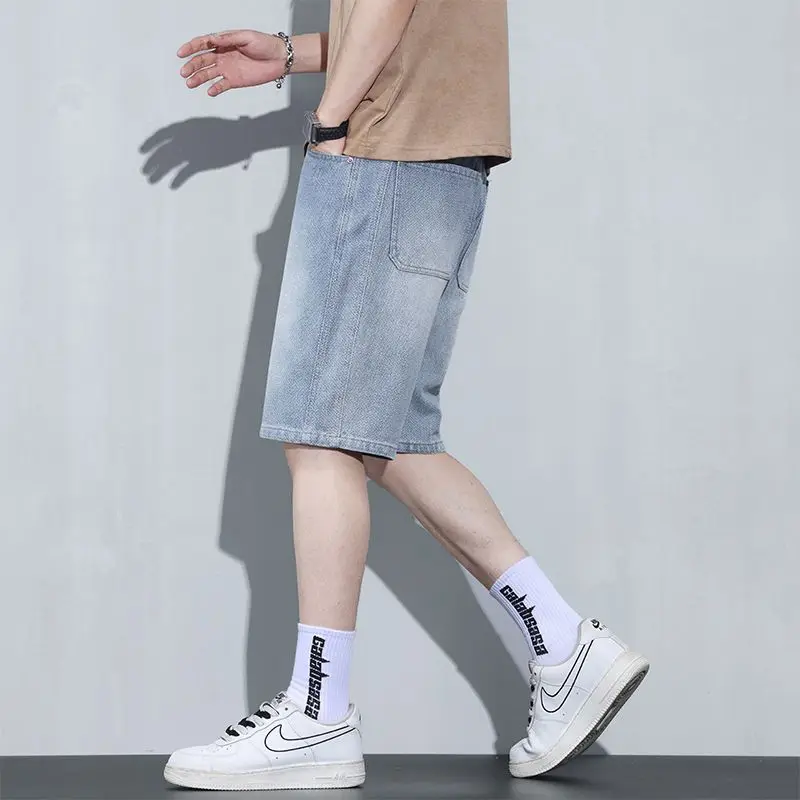 Men's Vintage Style Washed Straight Denim Shorts Baggy Fit Denim Shorts Summer Hot Trendy Korean Casual Pant for Men Short Pants