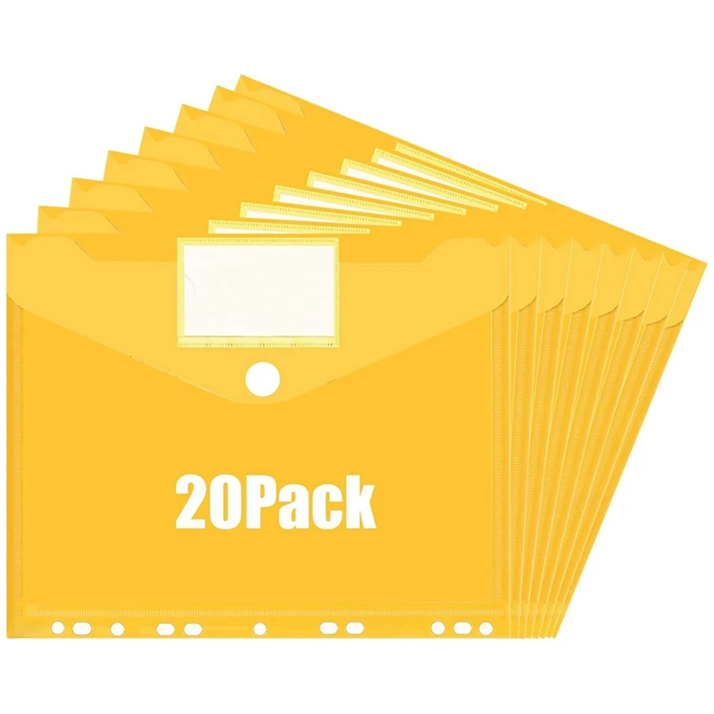 

20PCS Binder Pockets For 3 Ring Binder Plastic Binder Envelopes Pocket Binder Folders 11 Hole Snap Button Binder Pouch