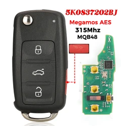 Jingyuqin 5K0 837 202 BJ / AK VW VolksWagen Jetta Passat Pasajeros için 2017 2018 Megamos AES Flip araba uzaktan anahtar 315MHz MQB48