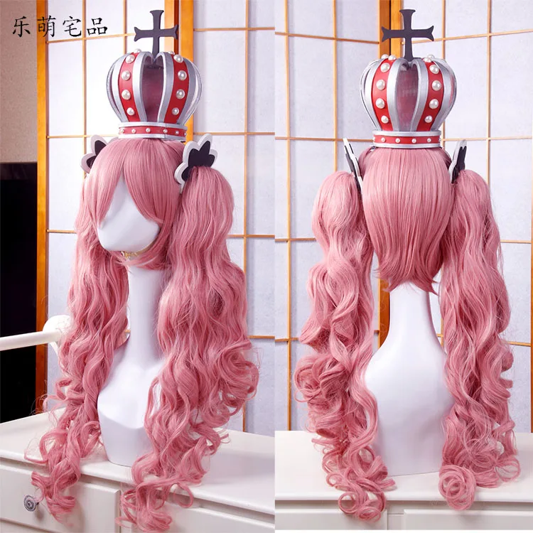 Anime One Piece Ghost Princess Perona Pink Long Curly Wavy Ponytails Synthetic Hair  Cosplay + Free Wig Cap Crown Headwear