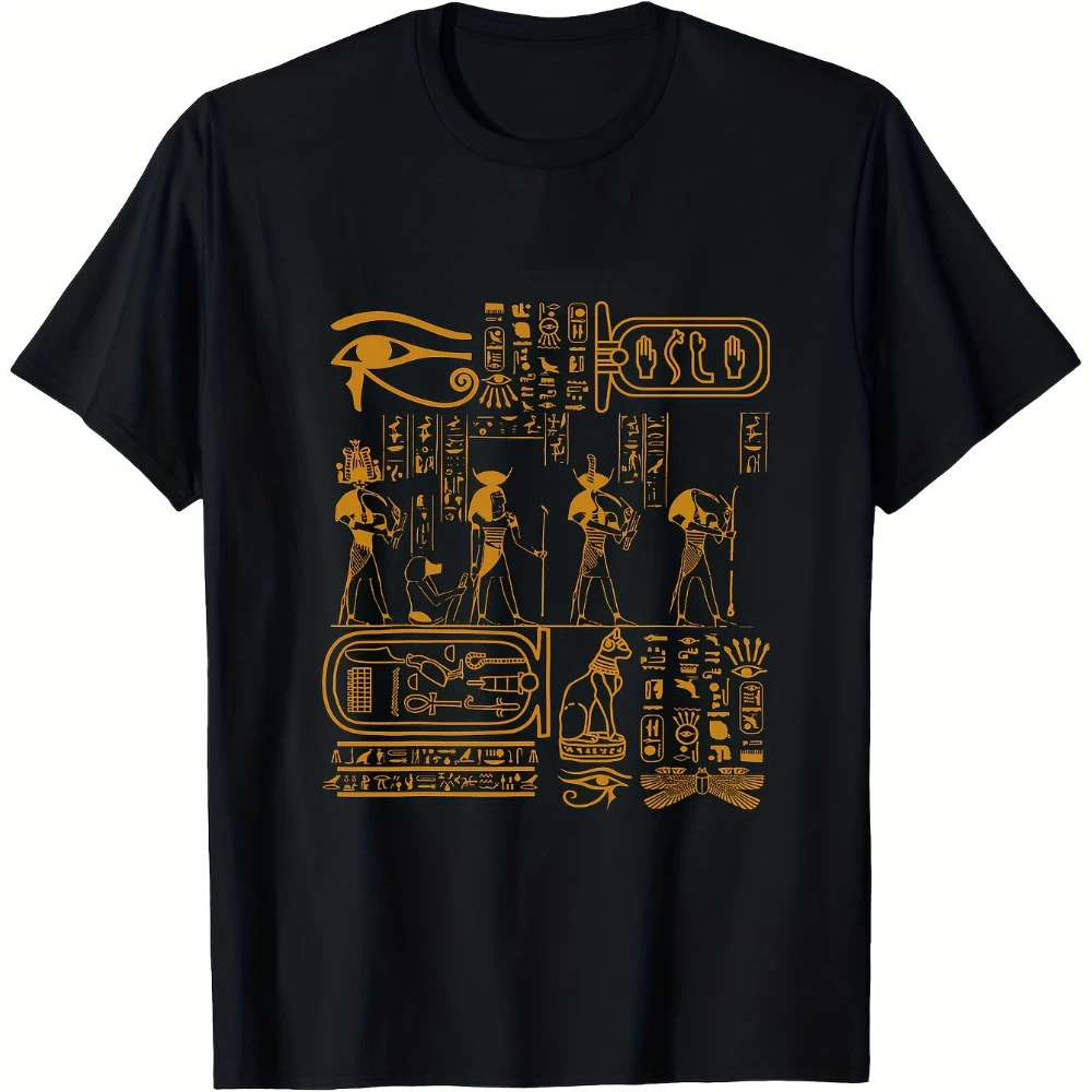 Egyptian Hieroglyphics Egypt Art Design T-Shirt 100% Cotton180g Clothing Graphic Short Sleeve Shirt All-Season Men's T-Shirt