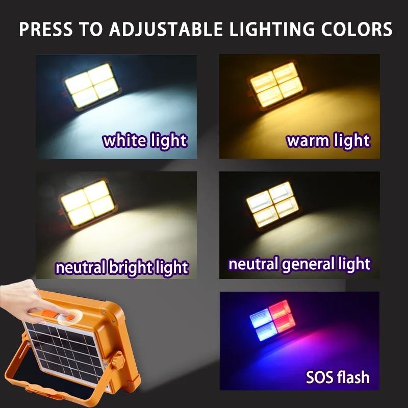 Rechargeable Strong Camping Light Portable LED Hiking Hook Tent Lamp Outdoor Powerful Solar Spotlight Maintenance Work Light