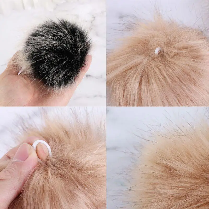 

G6KA 14pcs 10cm Faux Artificial Fur Pom Pom Ball with Elastic Band for DIY Knitting