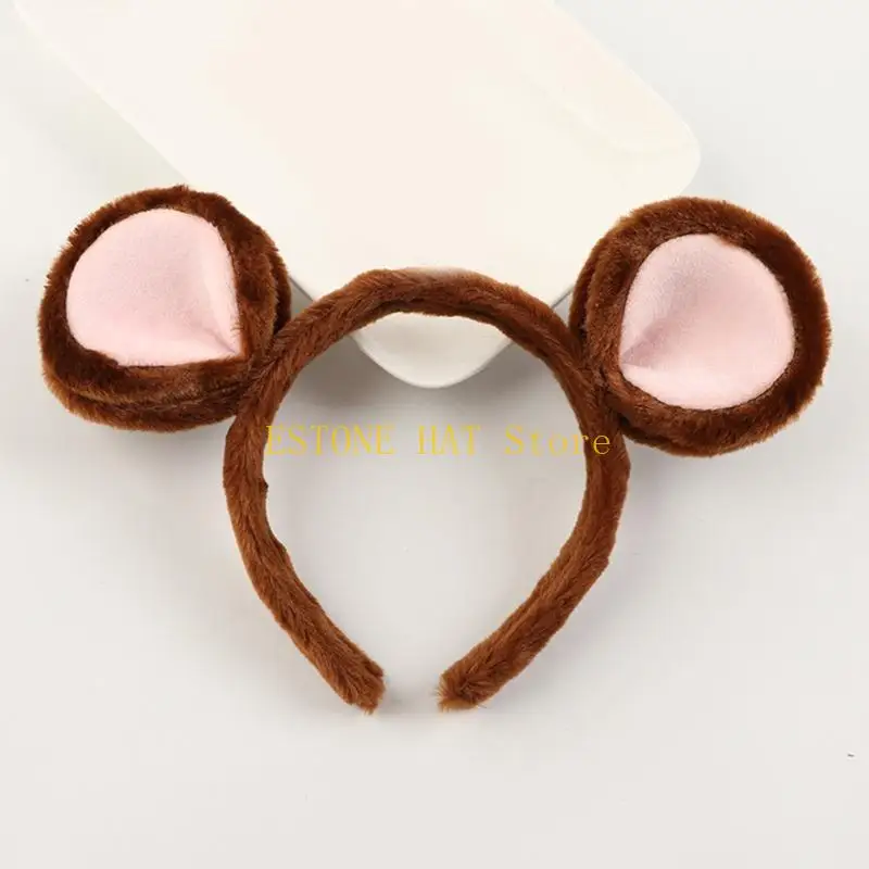 49MF Cartoon Mouse Ear Hair Hoop Washing Face Hair Holder Halloween Party Costume Headwear for Children Women