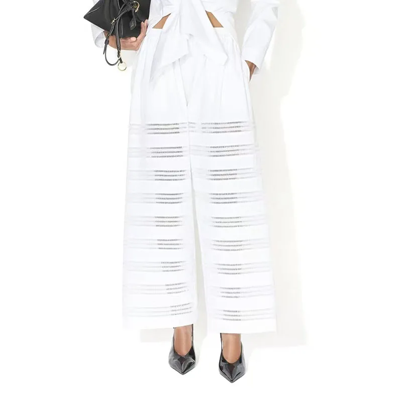 Openwork Lace-Panel Casual Pants, Stylish and Versatile Long Pants, Women's Elastic-Waist Wide-Leg Pants, 2026, New Arrival, Y2K