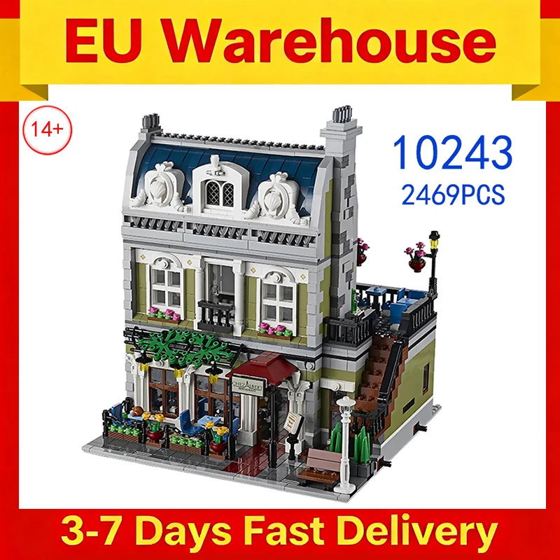 Blocs de construction de Restaurant parisien, 2469 pièces, décoration de salle, modèle de maison en brique, cadeaux d'anniversaire pour adultes et enfants, ensemble Compatible 10243