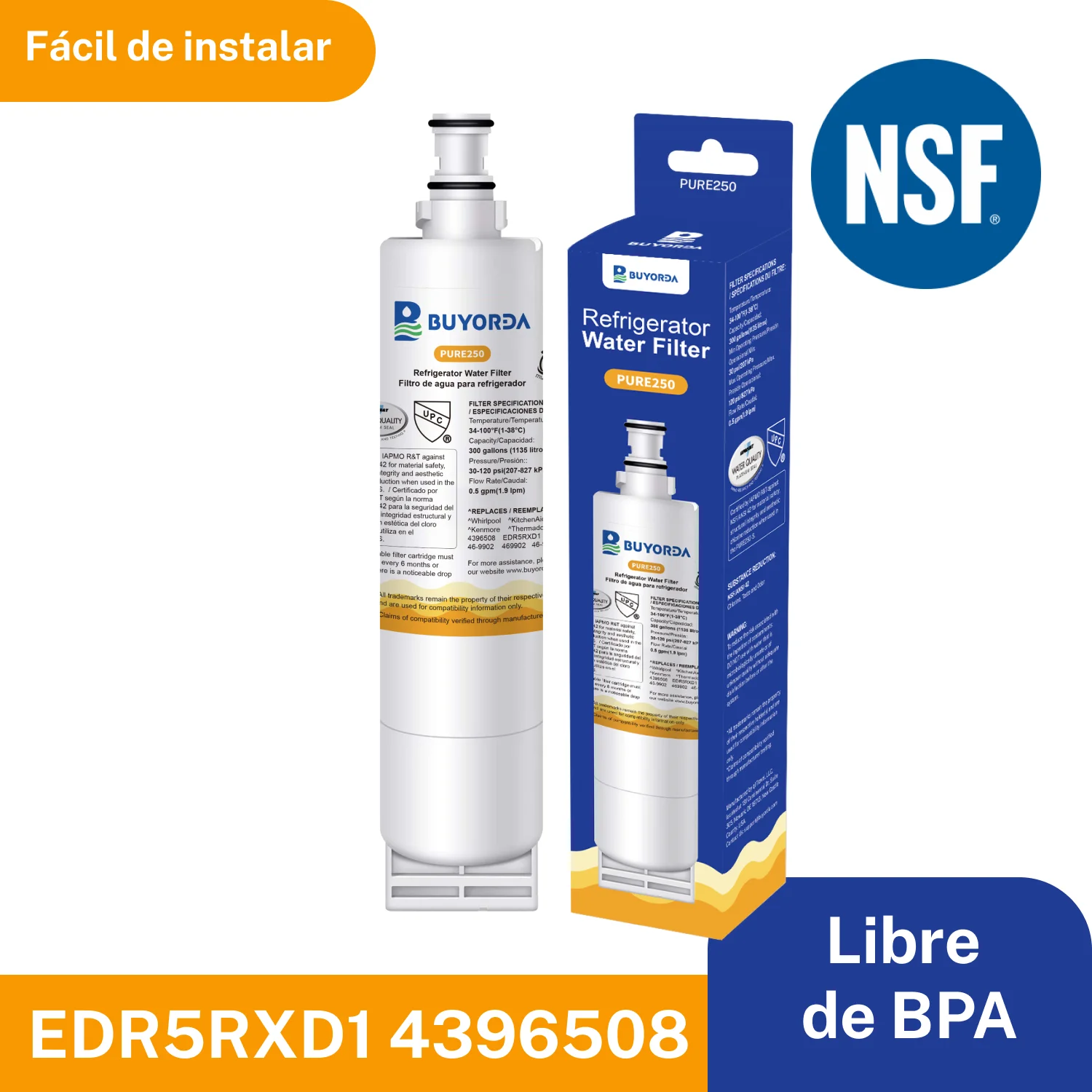 Filtro De Agua De Repuesto Para Refrigerador 4396508 Compatible Con Everydrop Filter 5, EDR5RXD1, for Whirlpool 4396510, NLC240V, 4396508P, 4396547