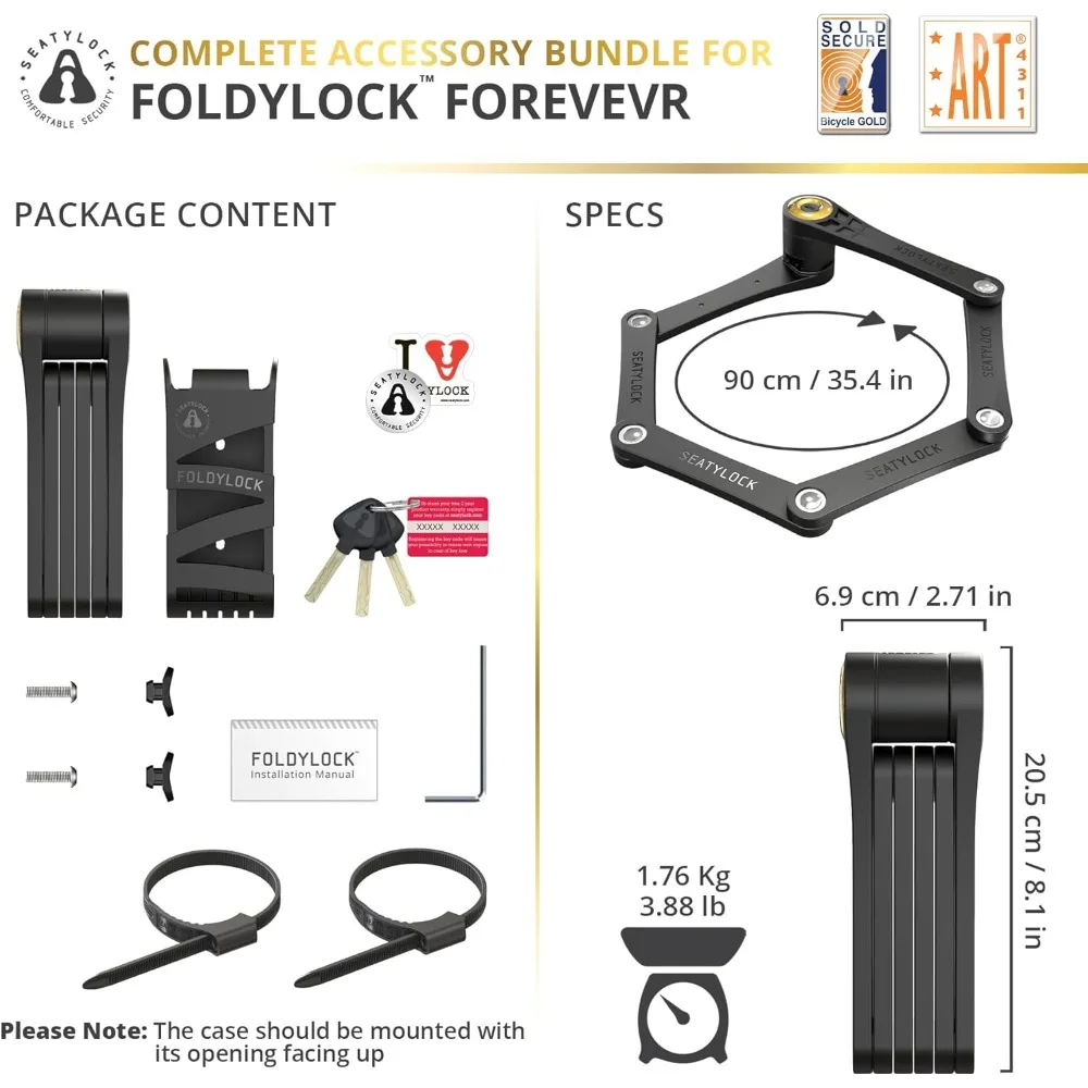 Best - FoldyLock Forever Folding Bike Lock - Patented Sleek High Security Sold Secure Gold Bicycle Lock - Heavy Duty