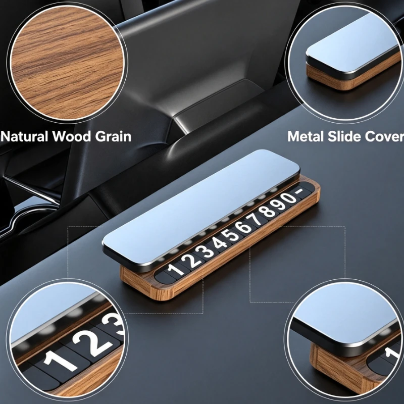 Car Temporary Parking Number Plate Metal Wood Dashboard Accessory Privacy Protection Moving Card Clip