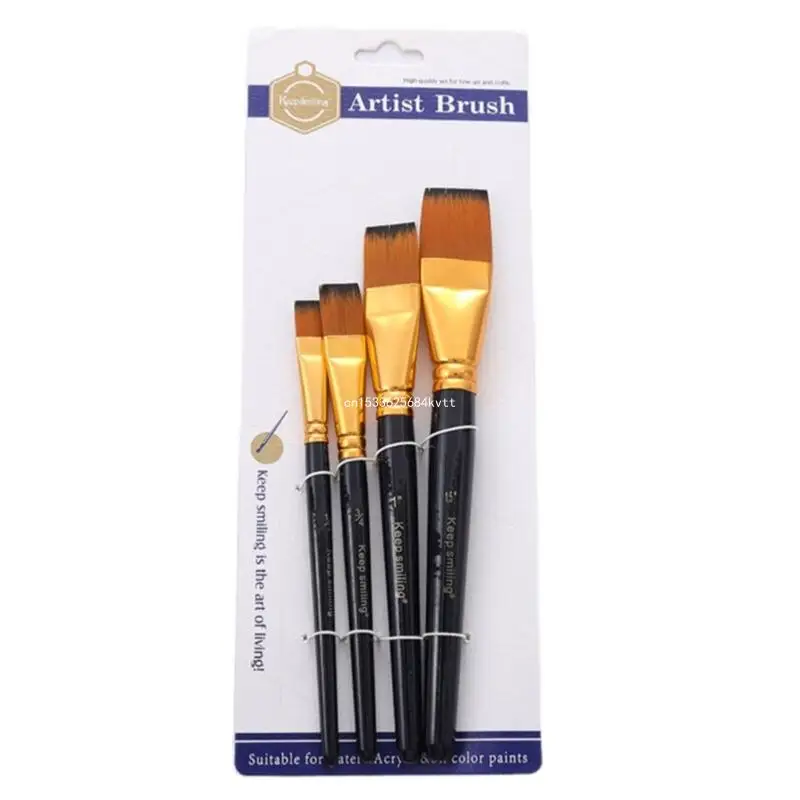 4x Flat Paint Brush Set Đa Chức Năng Tranh Brush Màu Nước Nylon Brush Dropship