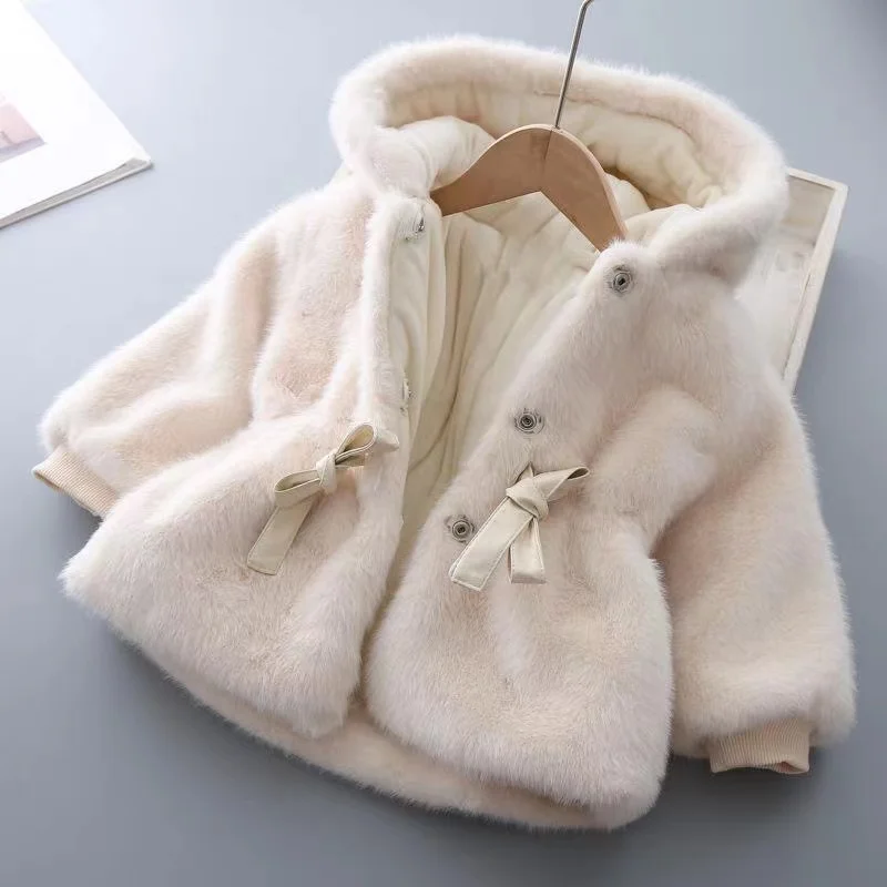 New Baby Girls Warm Winter Coats Thick Faux Fur Fashion Kids Hooded Jacket Coat For Girl Outerwear Winter Jacket 2 3 4 6 7 Years