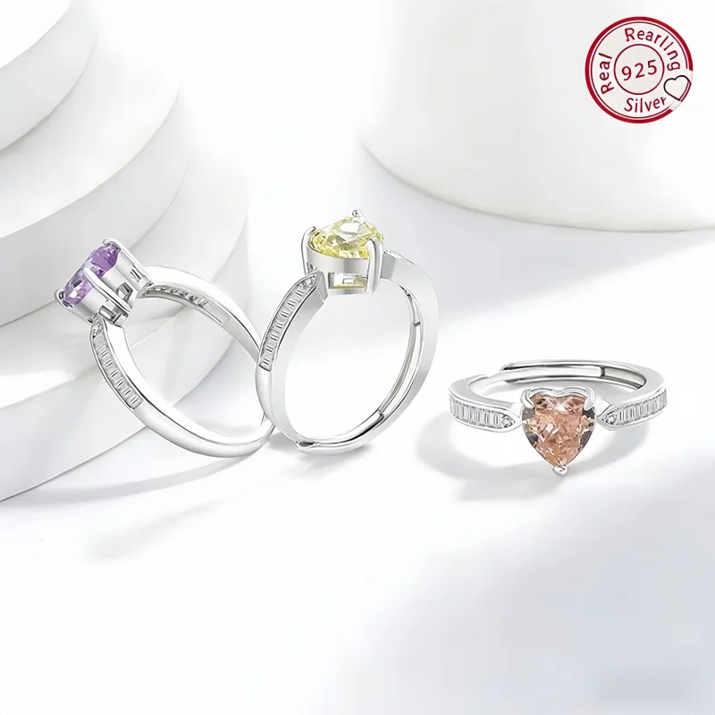 925 Sterling Silber Herzförmiger Ring Eisblumen-Schliff Damen Verlobungsring Luxuriöser Designer-Schmuck Mädchen-Accessoire