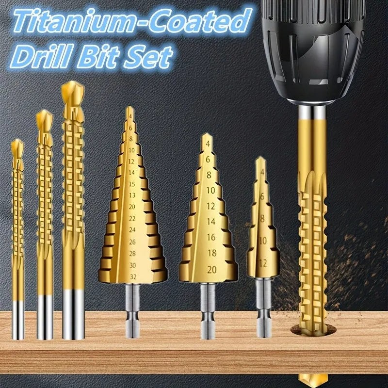 

6Pc Titanium Drill Bit Set - Wood/Metal, Hex Shank, Professional Precision, DIY Use